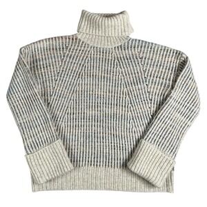 Roan + Ryan Womens Ribbed Turtleneck Sweater Space Dye Chunky Knit Cream XS